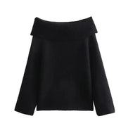 Vandara off-shoulder strikbluse til kvinder – langærmet pullover i kraftig strik