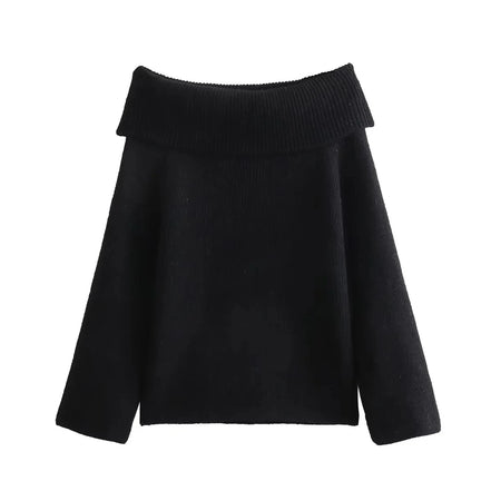 Vandara off-shoulder strikbluse til kvinder – langærmet pullover i kraftig strik