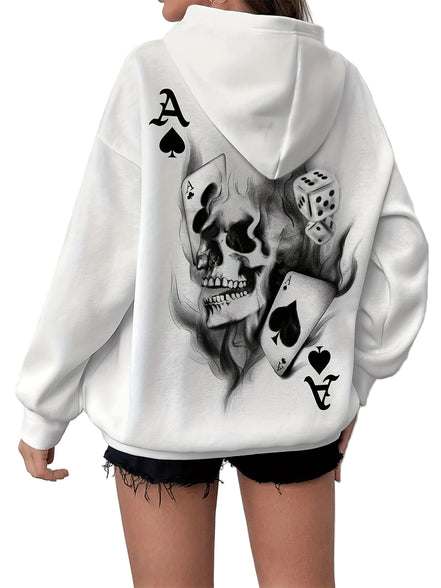 Geometrisk Skull Hoodie – Unisex hættetrøje med fleecefor og afslappet pasform