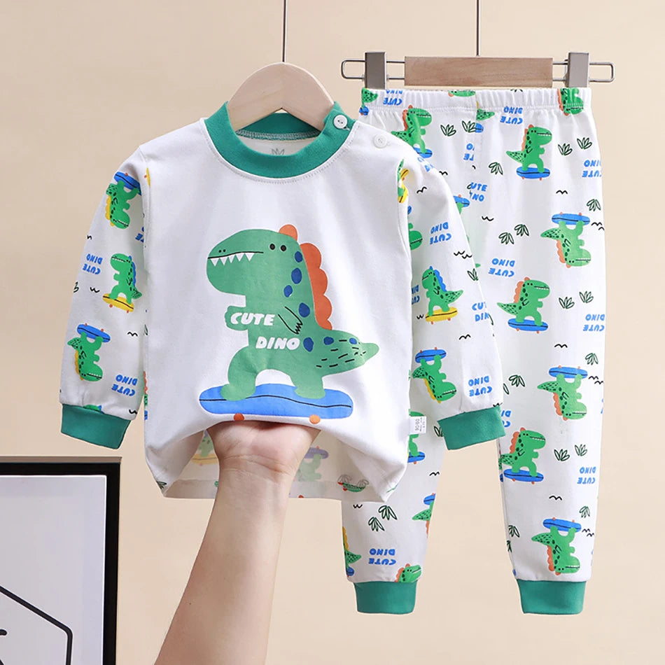 Uniro børnepyjamas – Unisex sæt med print til efterår og indendørs brug