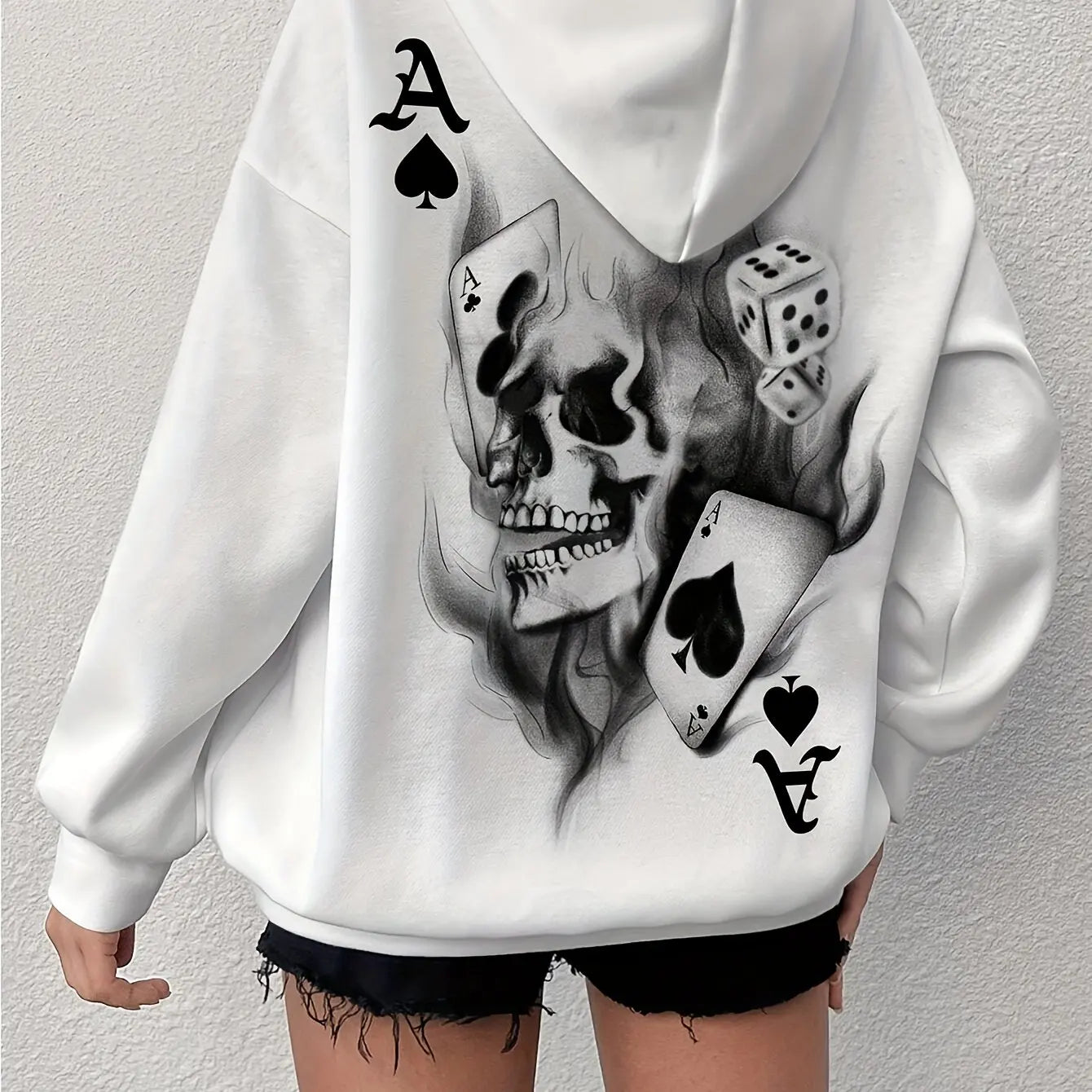 Geometrisk Skull Hoodie – Unisex hættetrøje med fleecefor og afslappet pasform