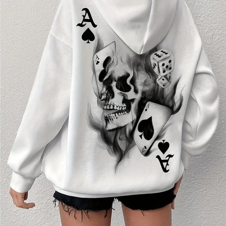 Geometrisk Skull Hoodie – Unisex hættetrøje med fleecefor og afslappet pasform