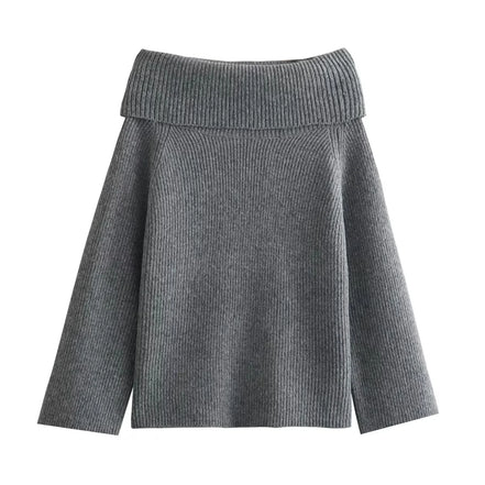 Vandara off-shoulder strikbluse til kvinder – langærmet pullover i kraftig strik