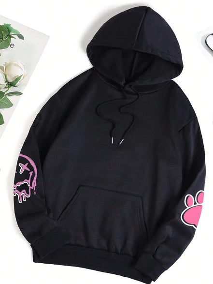 Unisex hættetrøje med moderne print – blød fleece sweatshirt