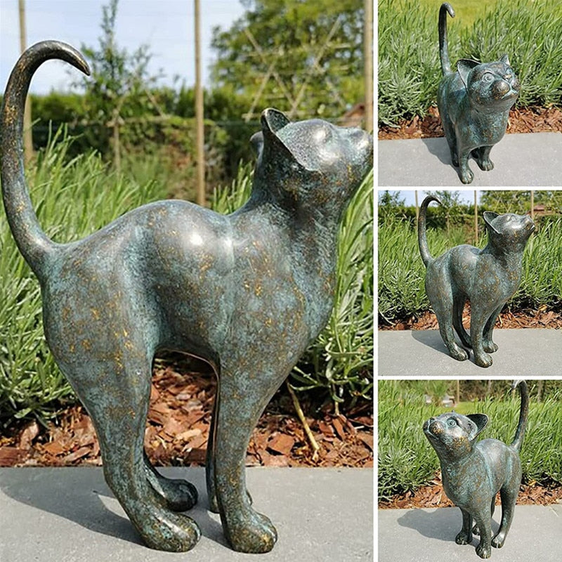Feluroa kattefigur havedekoration resin til have terrasse og altan