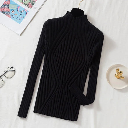 Norevet højhalset striktrøje – Slim fit pullover med ribdetaljer (One Size)