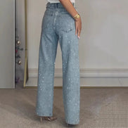 Lerina højtaljede jeans til kvinder – lige ben og lynlåslukning