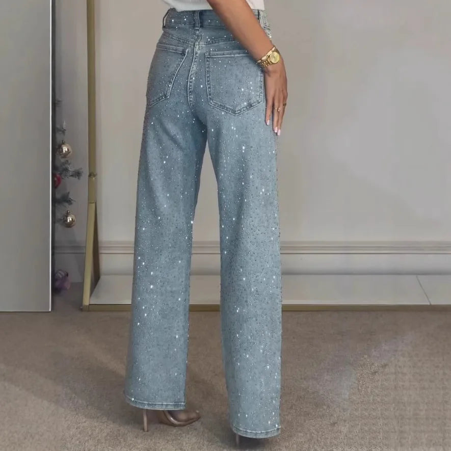 Lerina højtaljede jeans til kvinder – lige ben og lynlåslukning