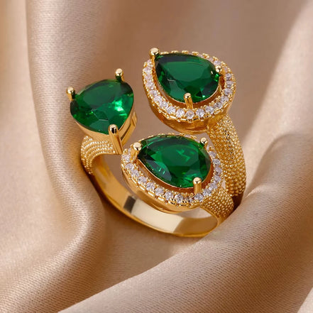 Verlina ring – Justerbar ring i rustfrit stål med grøn zirkon og oval form
