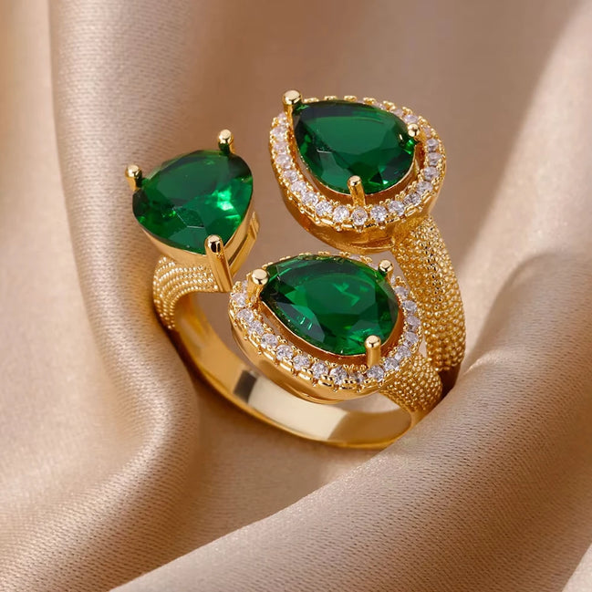 Verlina ring – Justerbar ring i rustfrit stål med grøn zirkon og oval form