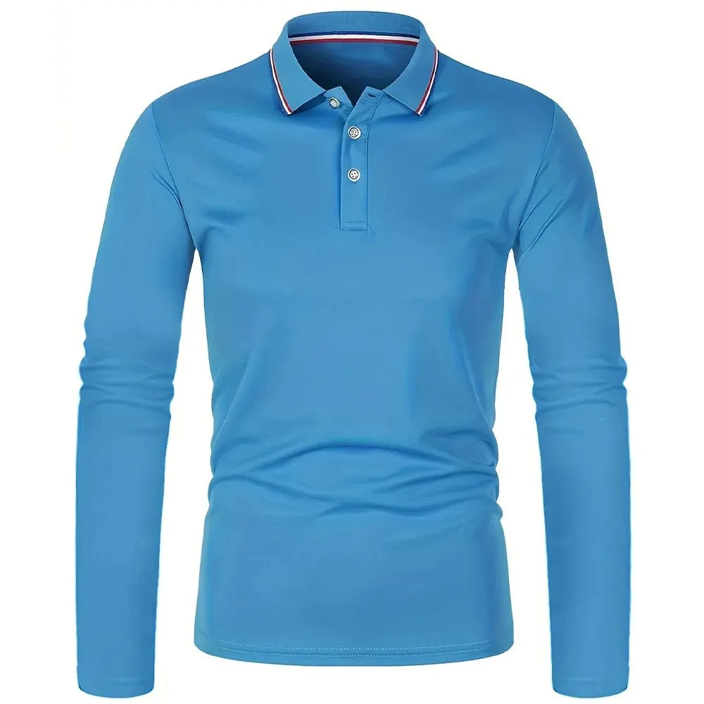 Herre polo med lange ærmer og ensfarvet design – Norvian