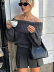 Vandara off-shoulder strikbluse til kvinder – langærmet pullover i kraftig strik