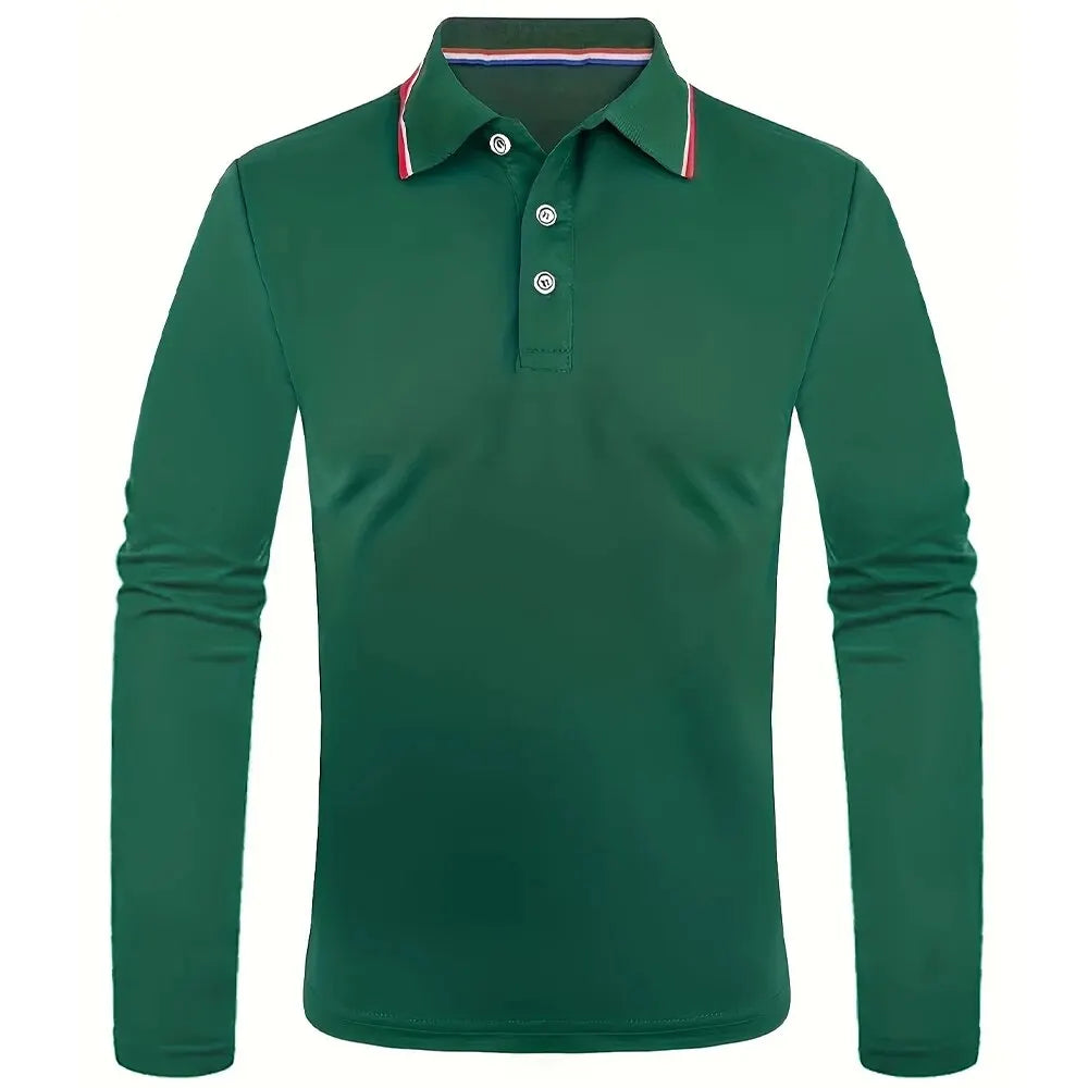 Herre polo med lange ærmer og ensfarvet design – Norvian