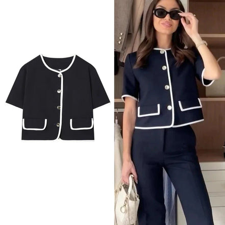 Cropped blazer med korte ærmer og lommer – Mirella