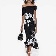 Velmira kjole dame – off shoulder kjole med blomsterprint og slim pasform