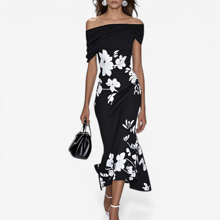 Velmira kjole dame – off shoulder kjole med blomsterprint og slim pasform