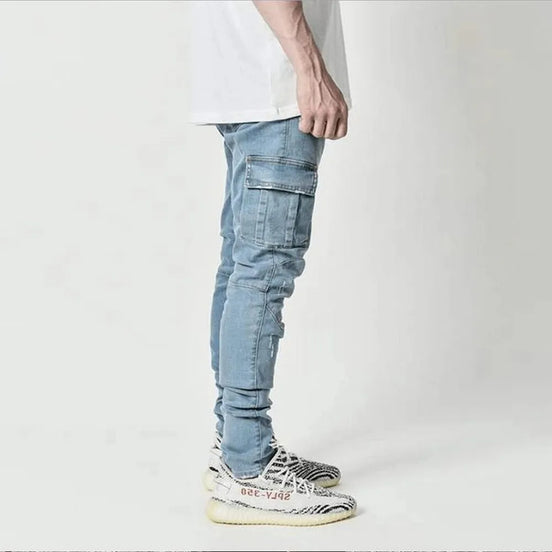 Cargo jeans til mænd med sidelommer og slim fit – Denvarek