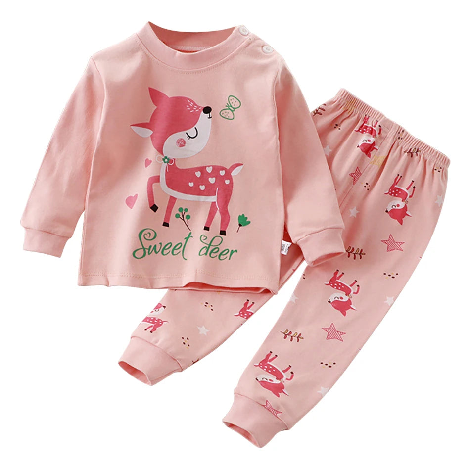 Uniro børnepyjamas – Unisex sæt med print til efterår og indendørs brug