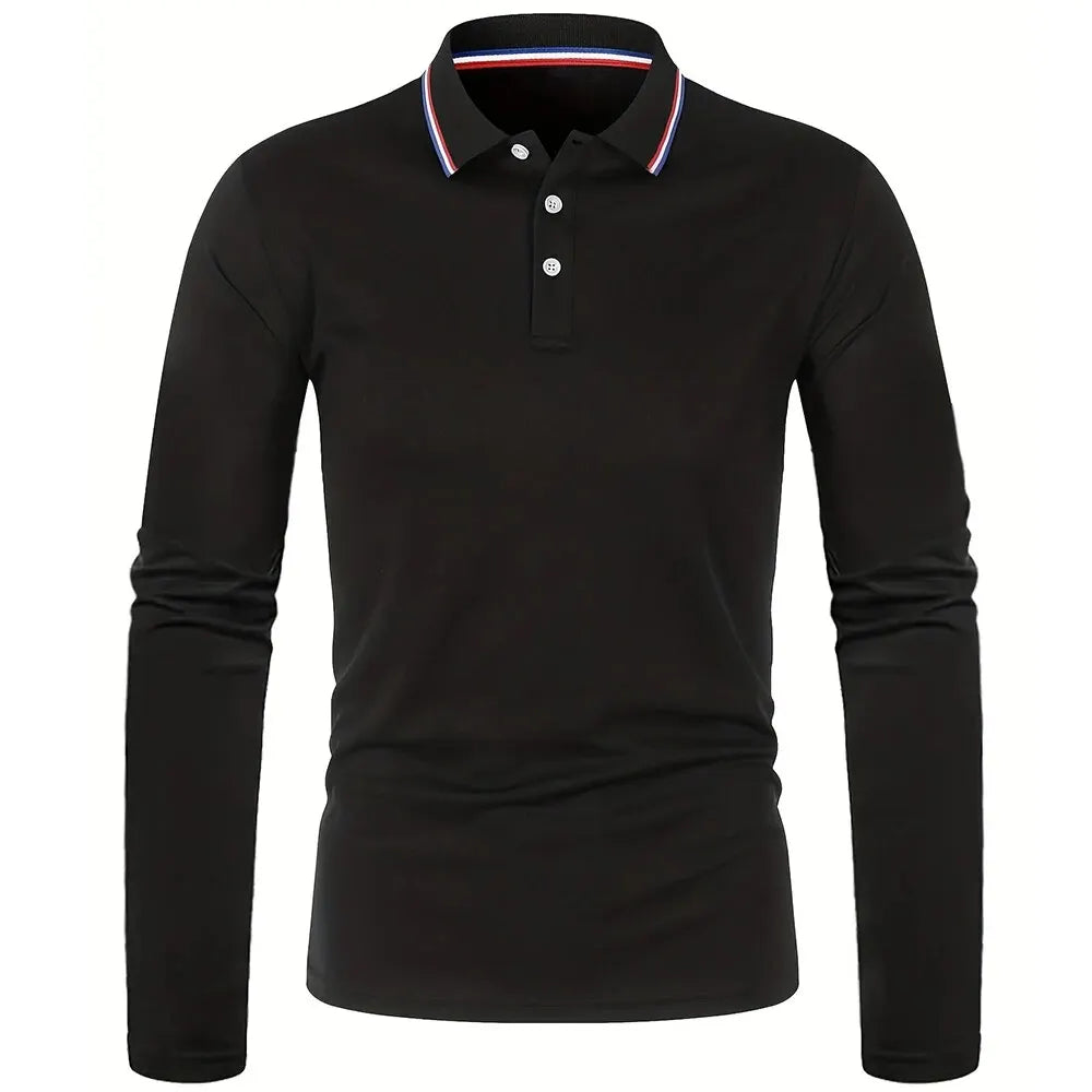 Herre polo med lange ærmer og ensfarvet design – Norvian