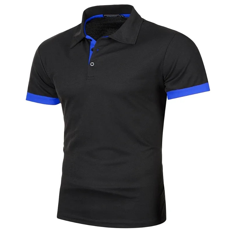 Herre polo shirt kortærmet polyester med knaplukning ensfarvet design