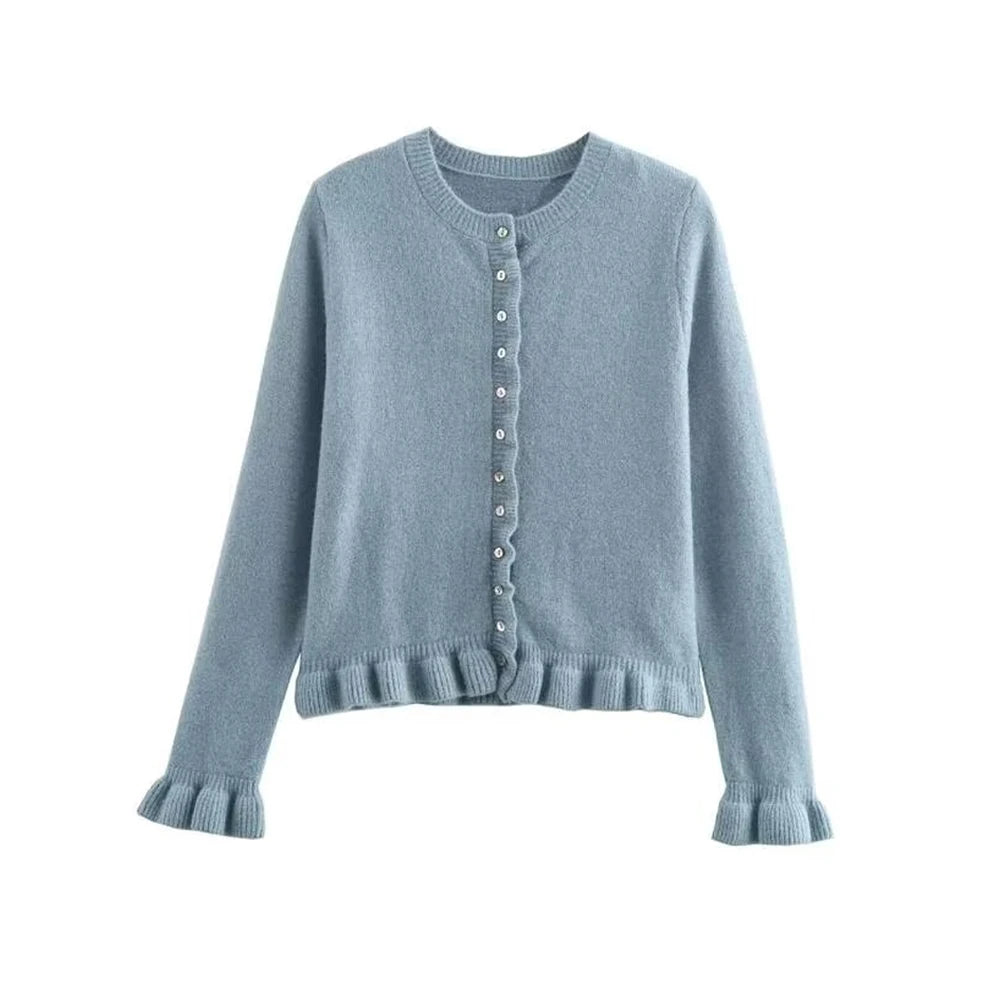 Luksuriøs Ruchesvest – Strikket cardigan med knaplukning