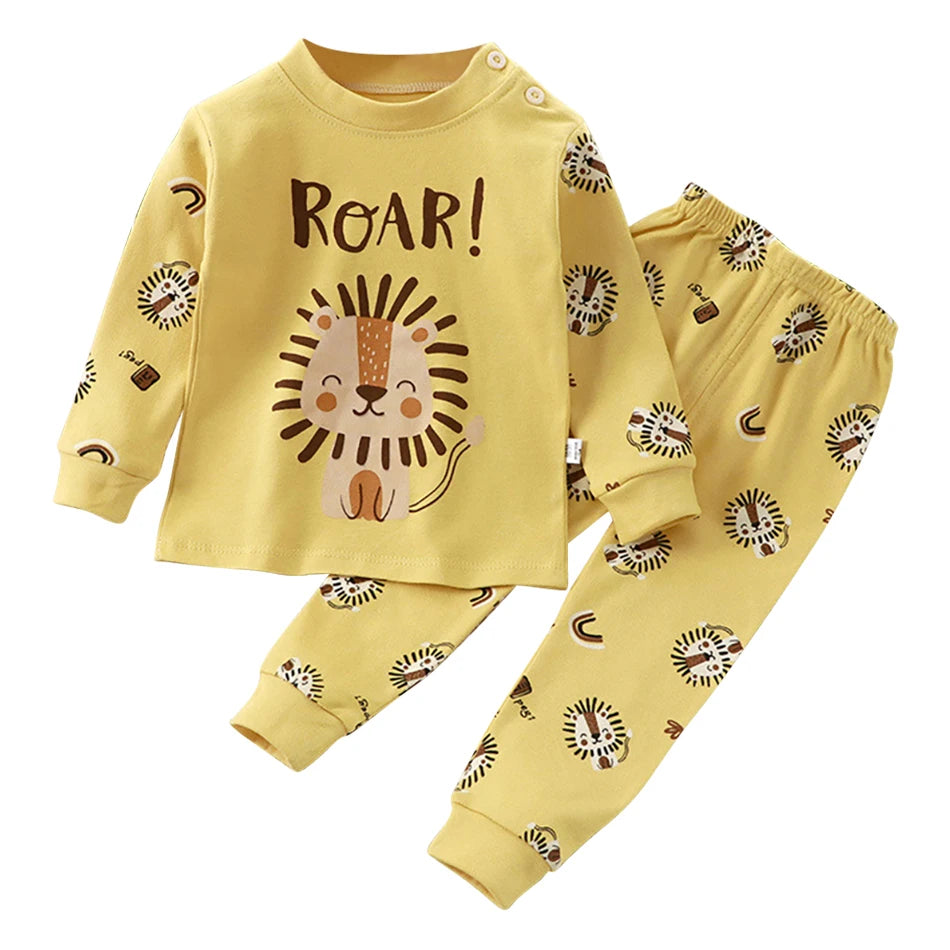 Uniro børnepyjamas – Unisex sæt med print til efterår og indendørs brug