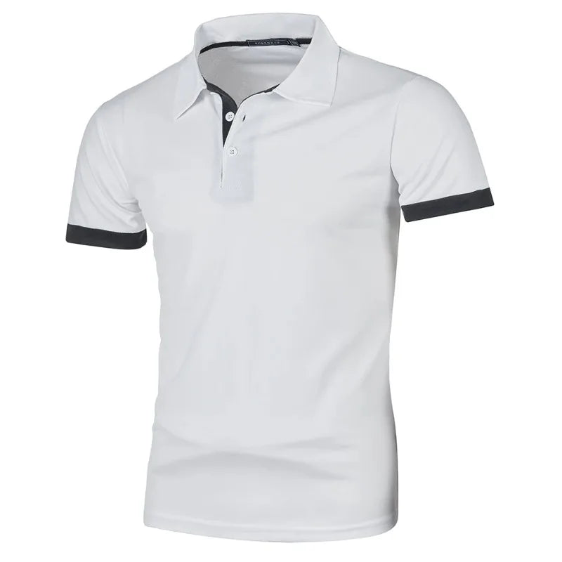 Herre polo shirt kortærmet polyester med knaplukning ensfarvet design