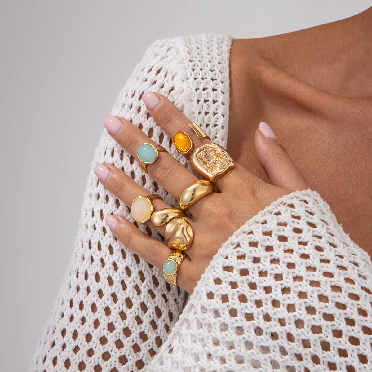 Velory ringesæt – Sæt med 7 dekorative metalringe i geometriske former