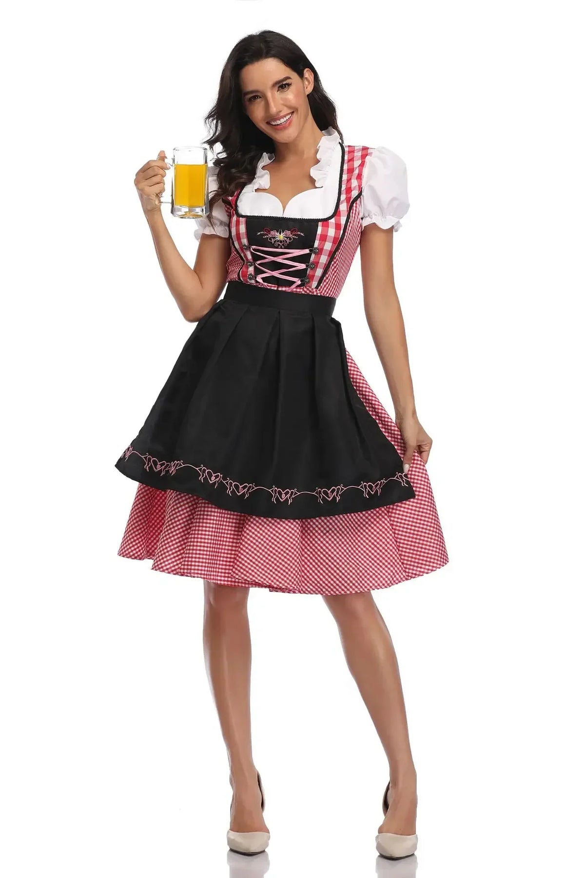 Dirndlové šaty so šnurovacím živôtikom a zladenou zásterou na Oktoberfest – Evelora
