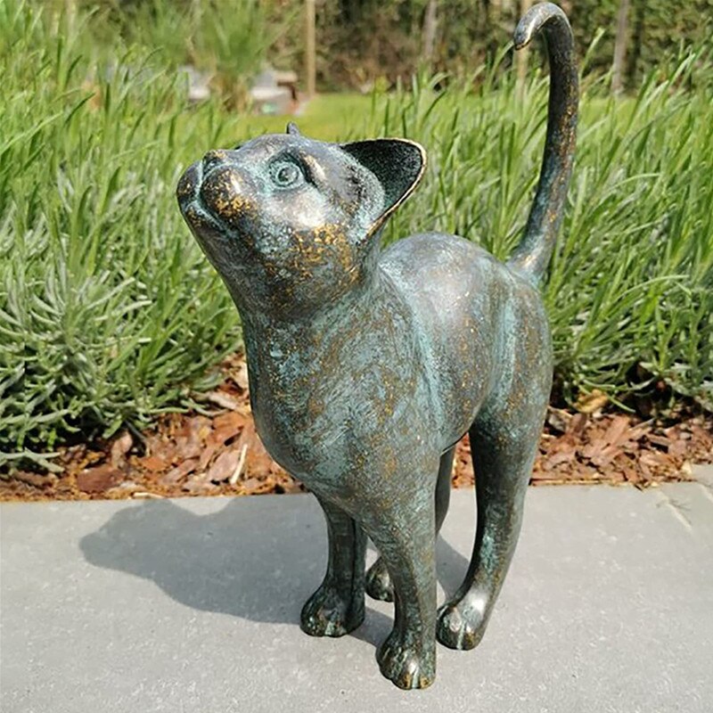 Feluroa kattefigur havedekoration resin til have terrasse og altan