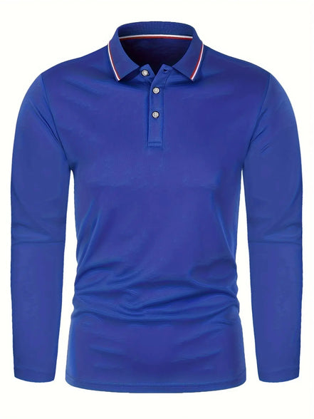 Herre polo med lange ærmer og ensfarvet design – Norvian