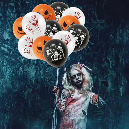 Halloweenske balóny s odtlačkami rúk a motívmi lebiek – Hallowyn