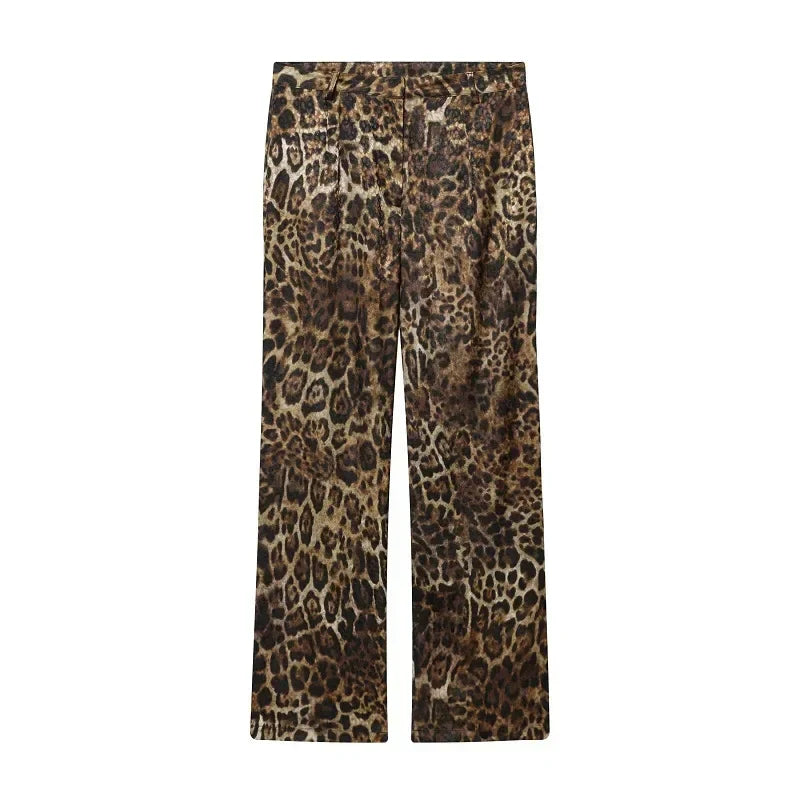 Dame buksesæt med leopardmønster og lang blazer – Leorisse