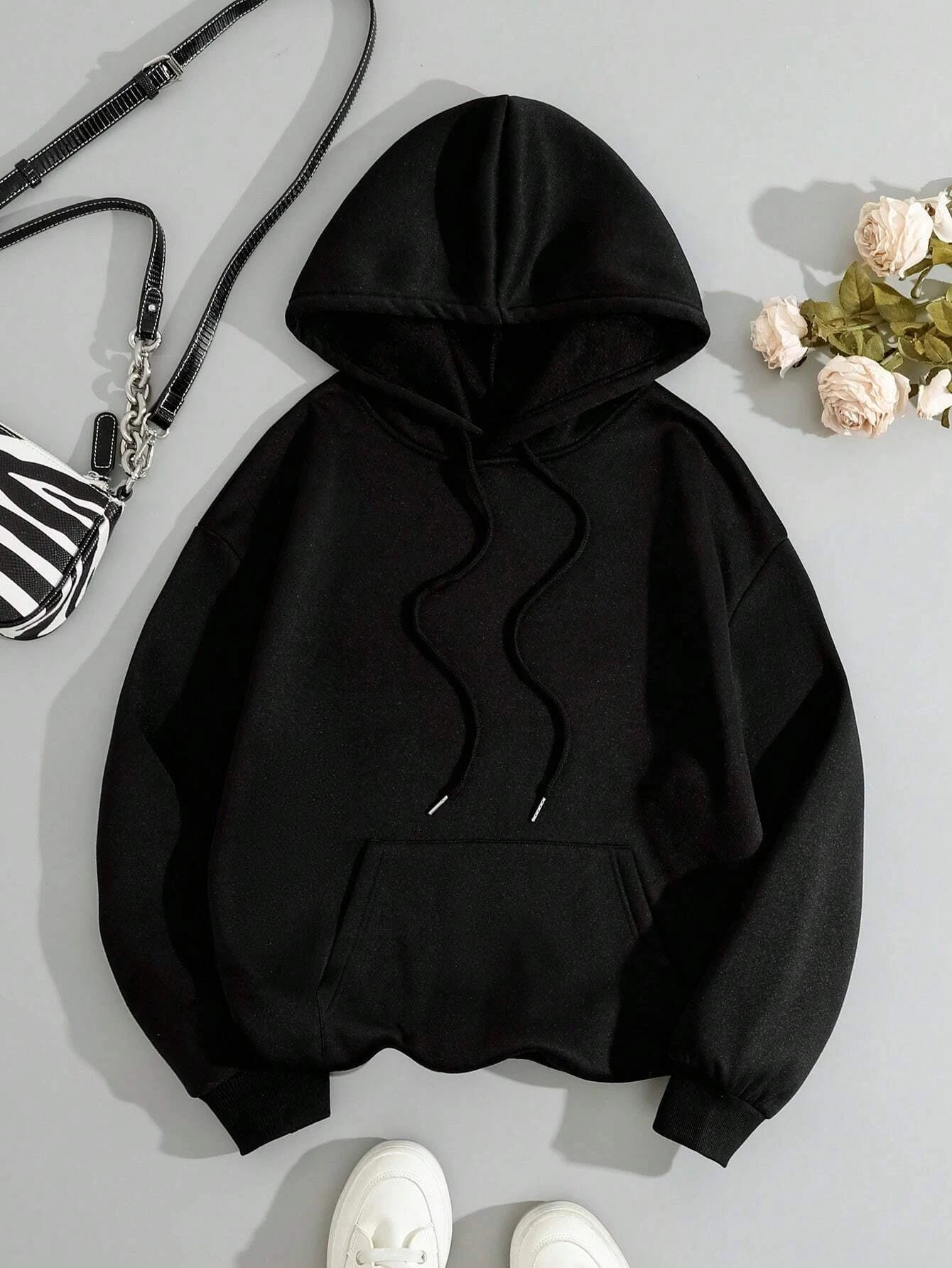 Trendy hættetrøje med kaninprint til kvinder – blød fleecepullover med afslappet pasform