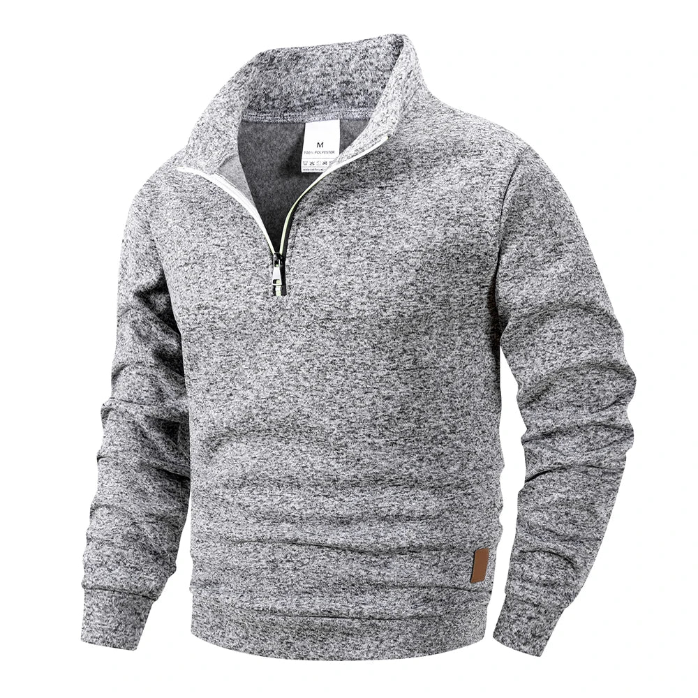 Herre pullover med høj krave og halv lynlås – Alveron