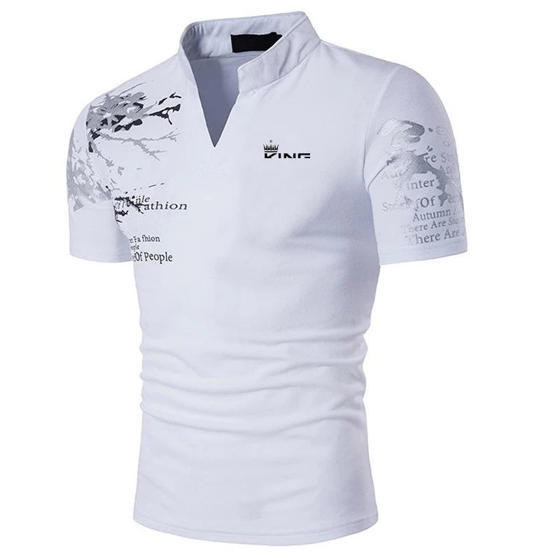 Herre polo shirt kortærmet polyester V-hals printet design