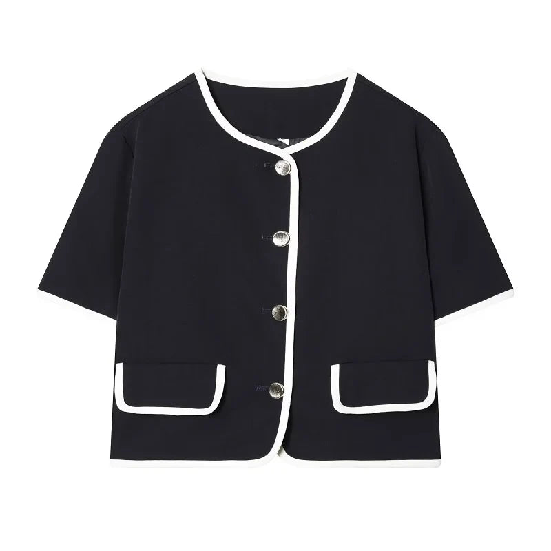 Cropped blazer med korte ærmer og lommer – Mirella