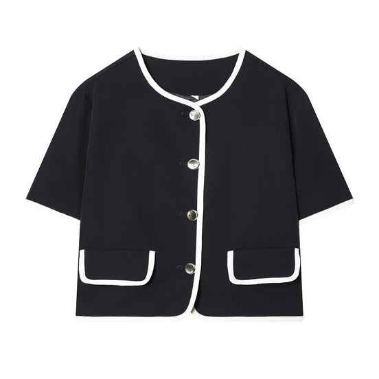 Cropped blazer med korte ærmer og lommer – Mirella
