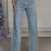 Lerina højtaljede jeans til kvinder – lige ben og lynlåslukning
