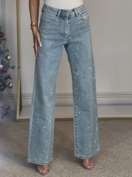 Lerina højtaljede jeans til kvinder – lige ben og lynlåslukning
