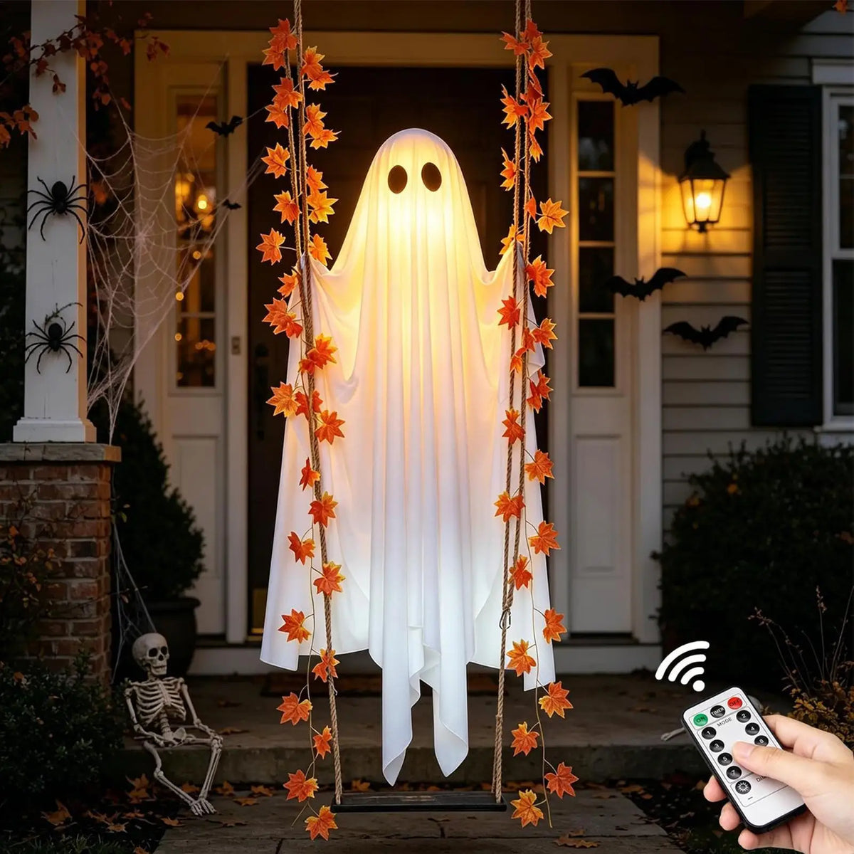 Wiszący duch Halloween na huśtawce ze światłami LED – Spookvyn
