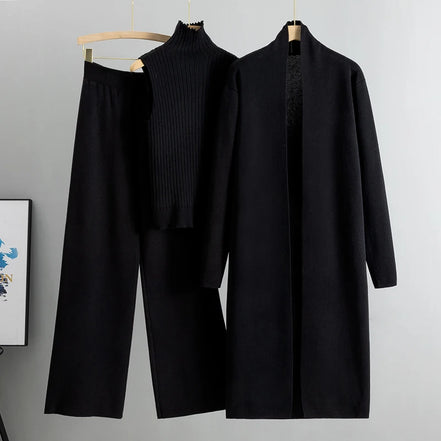 Soreli 3-delt sæt – Strikket cardigan, top og bukser til efterår/vinter