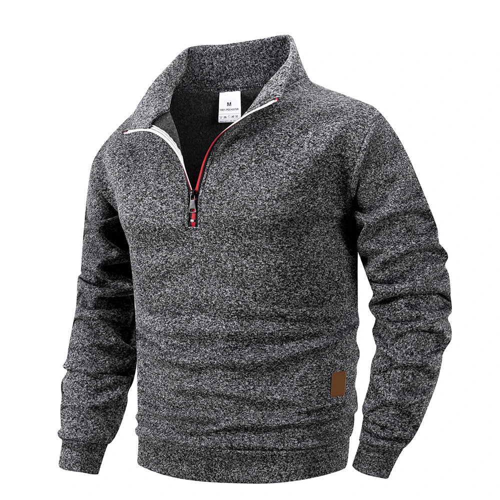 Herre pullover med høj krave og halv lynlås – Alveron