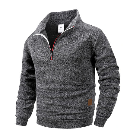 Herre pullover med høj krave og halv lynlås – Alveron
