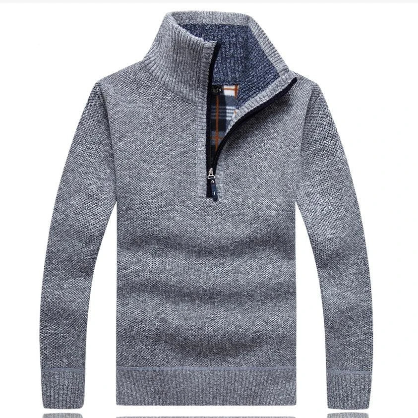 Herre striktrøje med halv lynlås og lange ærmer – slim fit sweater til hverdag – Tavrion