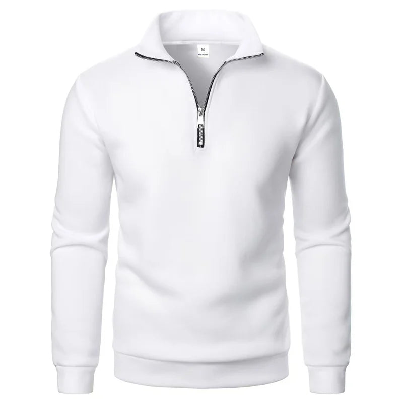 Herre sweatshirt med halv lynlås og høj krave – Velrano