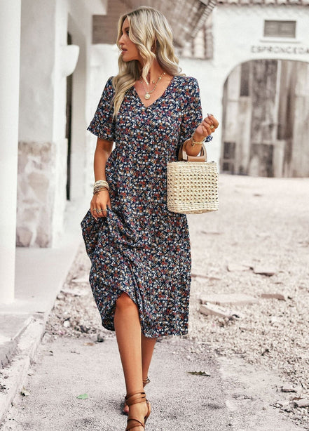 Florayne Let kjole med V-hals og blomsterprint
