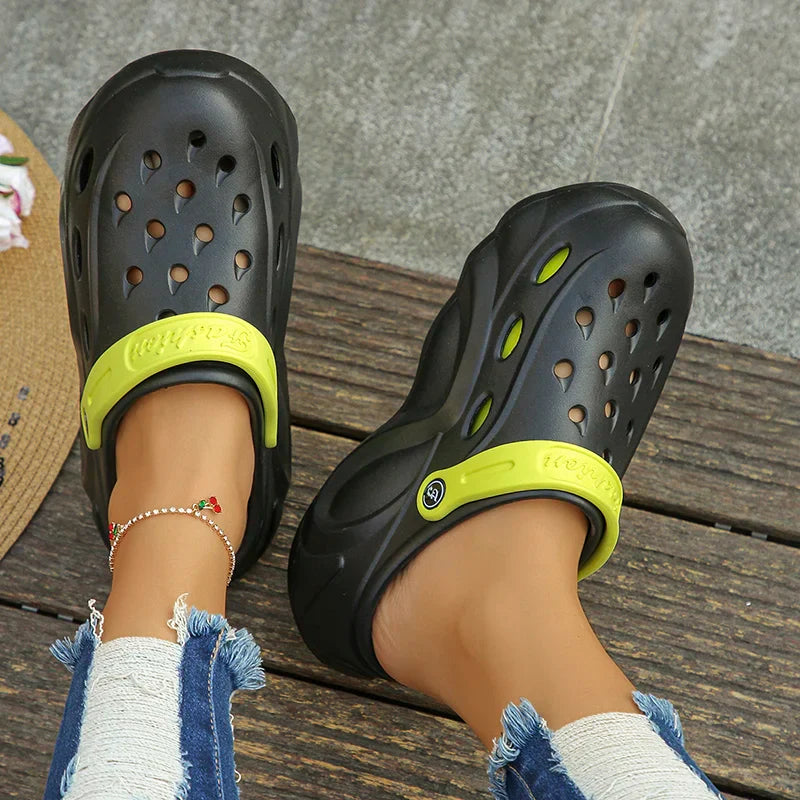 Dame plateau clogs med kilehæl og slip-on design – Eleva