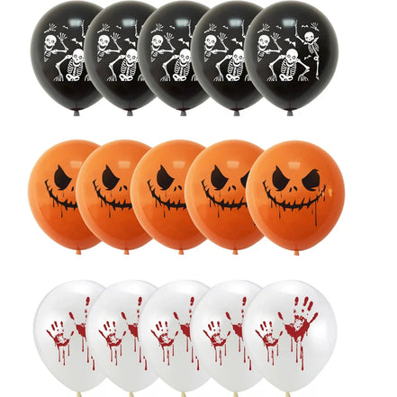 Halloweenske balóny s odtlačkami rúk a motívmi lebiek – Hallowyn