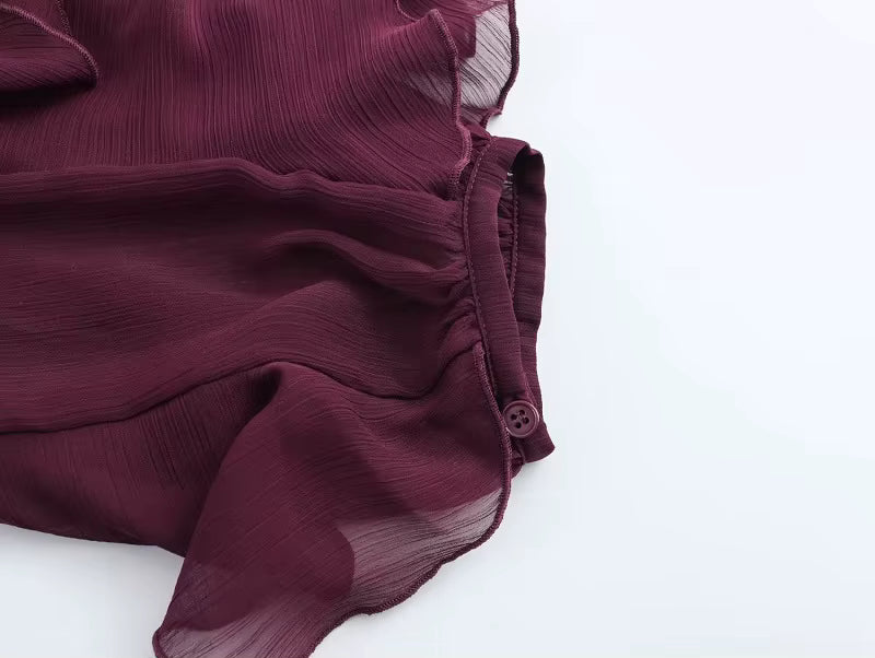 Dame chiffonbluse med V-hals og flæser – Elvoria